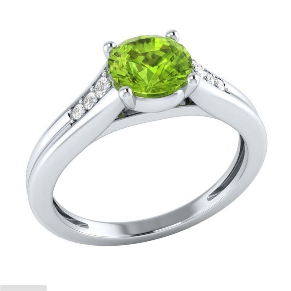 Elegant Women 925 Silver Ring Round Cut Peridot - Picture 1 of 3